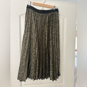 Zara Olive Green and Black Pleated Midi Skirt